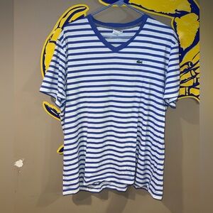 Lacoste Men's Striped V-Neck Tee - Blue and White
